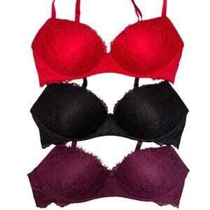 Victoria's Secret Dream Angels Padded No Wire Bras Lot of 3 Black Maroon Red 38C